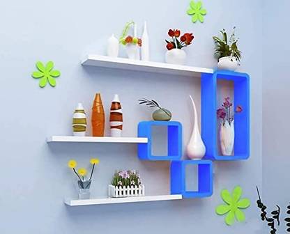 CraftOnline Set of 3 Cube Shelves, Rectangle Wall Shelf, 3 Cube Wall Mount with 3 Shelves MDF (Medium Density Fiber), Wooden Wall Shelf