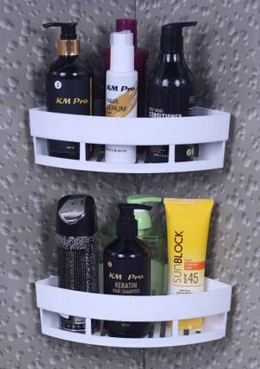 Mirramor 2 PC Adhesive Corner Shower Shelves Shampoo Holder Bathroom Shower Shelf Plastic Wall Shelf
