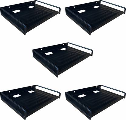 ShelfKing Wall Mount Set-Up Box Stand With Side Support, Set Of 5, Color - Black Iron Wall Shelf