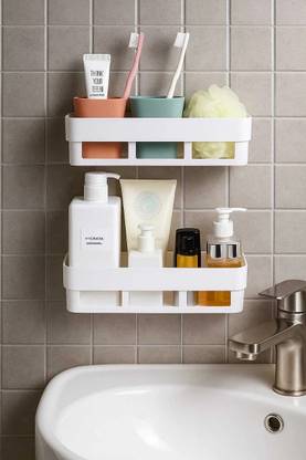 TheOzShop Bathroom Wall Mounted Plastic Bathroom Shelf (Number of Shelves - 2, White) Plastic Wall Shelf