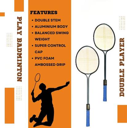 PLEXX Double-Shaft Badminton Racquet With 3 Nylon Shuttle Multicolor Strung Badminton Racquet