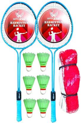 SPO Zone SPO-132 Badminton Rackets Set of 2 PC with 6 Shuttlecock AND 1 NET racket kit Green, Black Unstrung Badminton Racquet