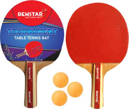 Benstar Professional Tournament Table Tennis Racquet/Bat (3 TTBALL+2 TTBAT) Red, Black Table Tennis Racquet