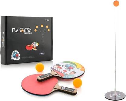 ZUGAD Table Tennis Ping Pong Trainer practice Set with 2 Bats, 2 Balls and 1 Stand Multicolor Table Tennis Racquet