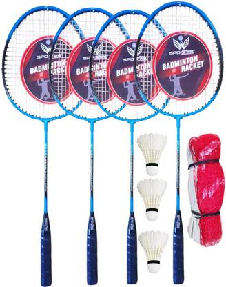 SPO Zone POWER Steel Lightweight Badminton Racquet 2 Pair with 3 Pc Shuttlecocks With Net Badminton Kit
