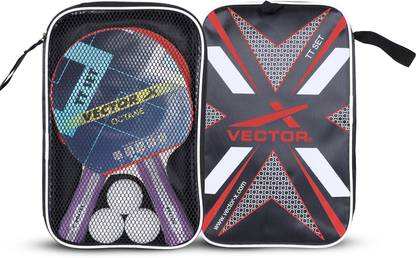 VECTOR X Octane Table Tennis Playset (2 Racquets & 3 Balls) (White Ball) T.T Bat Set Black, Red Table Tennis Racquet
