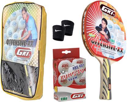 GKI Combo of 3, 1 Offensive XX TT Racquet, 1 Box Kung Fu TT Ball, 1 Pair Wrist Band Multicolor Table Tennis Racquet