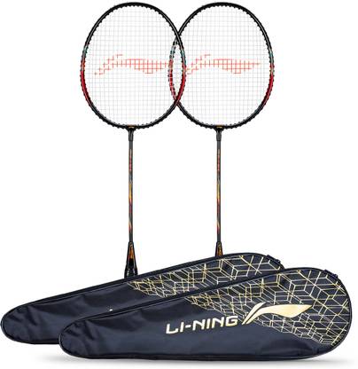 LI-NING Smash XP 60 IV (Set of 2 + 2 Full Covers) (Strung, Black / Pink) Red Strung Badminton Racquet