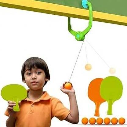 VALLIANZ Hanging Table Tennis Self Training Indoor Gaming 2 Racket & 3 Practice Ball Table Tennis Ball
