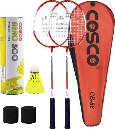 COSCO Badminton Kit (CB-86 Racket, Aero 500 Shuttle Box "6 Shuttle", 2 Wrist Band) Red Strung Badminton Racquet