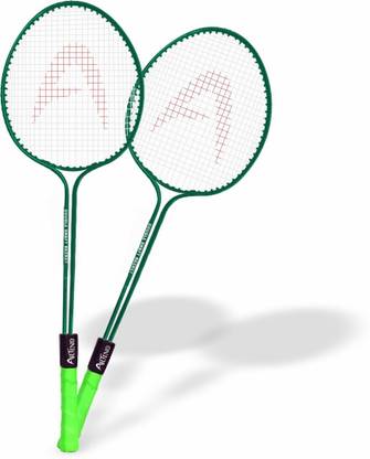 ARITNO Double Shaft Badminton Racket Set of 2 Piece with 3 Piece Nylon Shuttles Green Strung Badminton Racquet