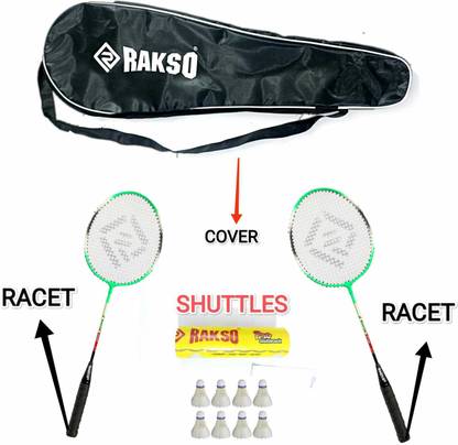 Rakso Green Wide 85 Badminton racquets SET OF 2 PCS WITH COVER 6 FEATHER SHUTTLE COMBO Green Strung Badminton Racquet