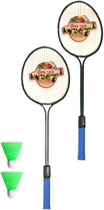 omexx Double Shaft Badminton Racquet With 2 Nylon Shuttle Multicolor Strung Badminton Racquet