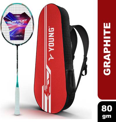 Young Guantlet 30LBS | 100% Japanese Graphite Racket with Smart Badminton Backpack Black Strung Badminton Racquet