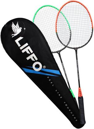 Liffo Aluminium Badminton Racket with Full-Cover Set (Multicolor) Pack of 2 Multicolor Strung Badminton Racquet