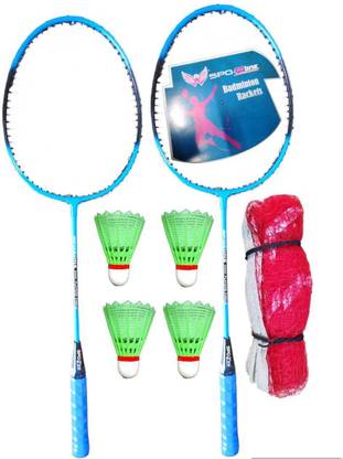 SPO Zone Badminton Rackt Kit 2 Piece Racquet With 4 Piece Plastic Shuttle_With Net Badminton Kit