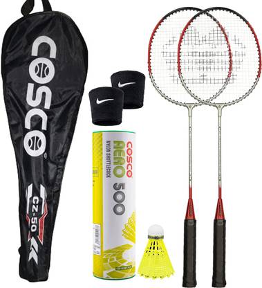 COSCO Badminton Racket Set - 2 CZ 50 FORCE Racket, 1 Aero 500 "6 Shuttle", 2 Band Multicolor Strung Badminton Racquet