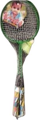 WINGSSPORTS Lightweight Kids Oval Badminton Racket With Protect Case For Boys & Girls Green Strung Badminton Racquet