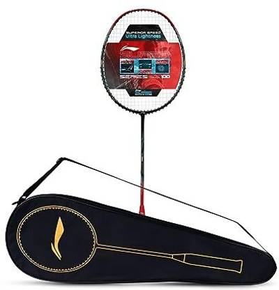 LI-NING Super Series SS100 Carbon Graphite Badminton Strung Racket (Black/Red) Black, Red Strung Badminton Racquet