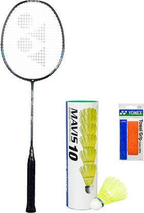 YONEX Voltric Lite 47i Badminton Racquet | Mavis 10 Shuttle Box | Towel Grip Multicolor Strung Badminton Racquet