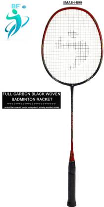 Bearfitz SMASH-R99 Full Graphite Badminton Racquet Black, Red Strung (80 g) Black, Red Strung Badminton Racquet