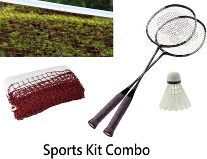 STATIC High Quality (Combo of 3) 2 Badminton Racquet + Badminton Net + 1 Shuttlecock Black Strung Badminton Racquet