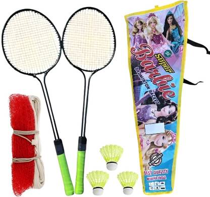 kickmixsports Double Shaft Raquet Set of 2pcs 3pc Nylon Shuttles 1 Net Green Strung Badminton Racquet