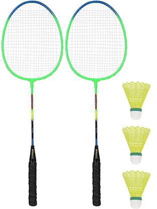 Strauss Strike 103 Badminton Racquet Set with Shuttlecock Blue, Green Strung Badminton Racquet