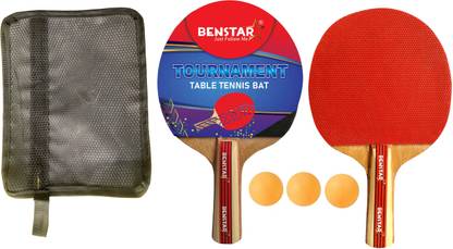 Benstar Tournament Professional Table Tennis Racquet/ Racket (2TT BAT +1 BAG +3 TT BALL) Red, Black Table Tennis Racquet