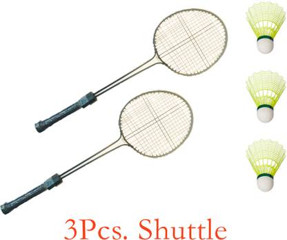 KEE KEE Badminton Racket- Set of 2 with 3Pc Shuttle Black Strung Badminton Racquet