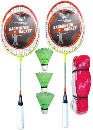 MegaPlay 783 Badminton RACQUET Set of 2 PC with 3 shuttle NETcombo Multicolor Unstrung Badminton Racquet
