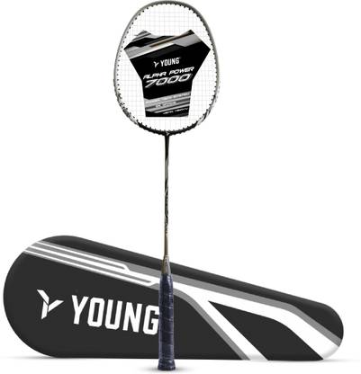 Young Alpha Power 7000 Full Graphite Shaft UHM Japanese Graphite | Head Heavy Silver Strung Badminton Racquet