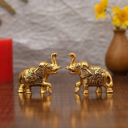 LABHCART Elephant Pair Statue Set Enhance ,Home,Office Table Decorative Showpiece Decorative Showpiece - 9.5 cm