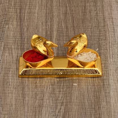 Chhariya Crafts Kissing Duck Swan Pair Love Bird With Kumkum Box Decorative Showpiece  -  3 cm