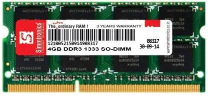 SIMMRTONICS 4GB 1333Mhz LAPTOP DDR3 RAM DDR3 4 GB (Single Channel) Laptop (4GB 1333Mhz LAPTOP DDR3)
