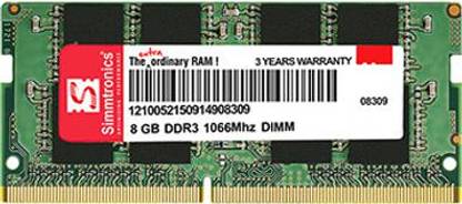 Simmtronics LAPTOP RAM DDR3 8 GB (Single Channel) Laptop (1066MHz)