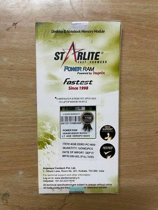 Starlite Laptop DDR3 8 GB (Dual Channel) Laptop (DDR 3 8GB Laptop)