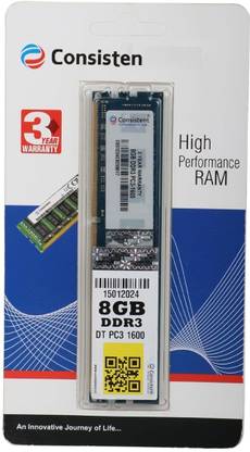 CONSISTEN DDR 3 SERIES,61 CHIPSET SUPPORTED DDR3 8 GB (Dual Channel) PC DDR3 RAM (8gb ddr 3 Ram For CONSISTENT CMB-H61 mother board supported)