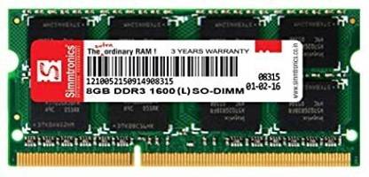 Simmtronic 1600MHz DDR3 8 GB (Single Channel) Laptop (8GB Laptop RAM DDR3 1600MHz)