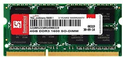 simtronics 4GB DDR3-So Dimm DDR3 4 GB (Dual Channel) Laptop (Laptop RAM 1600 MHz (PC 12800 )with 3 Year Warranty)