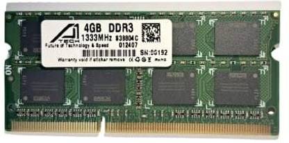 A1TECH DDR3 DDR3 4 GB (Dual Channel) Laptop LAPTOP RAM (4GB DDR3 Laptop RAM 1333MHz Memory Boost Laptop Speed and Performance)