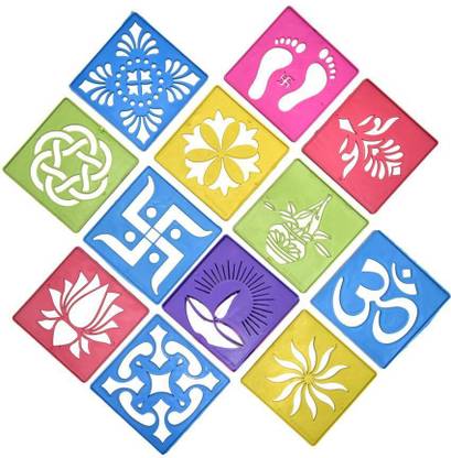 CraftVatika Rangoli Making Stencil Set of 12 for Diwali Floor Home Decoration Rangoli Stencil