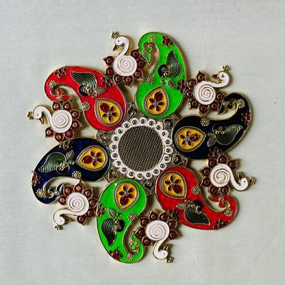 HMS HALDI MEHENDI SHAADI Readymade Mor Pankh Meenakari Rangoli Stencil