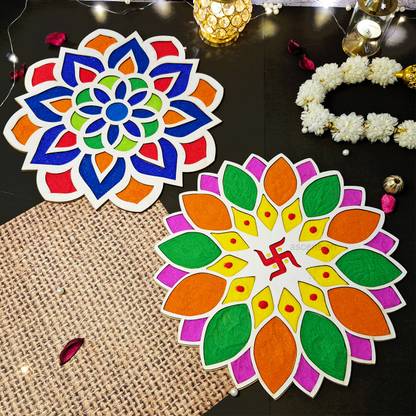 Ascension Set of 2 Different Design Portable Rangoli Stencils(11.2inches) for Diwali Decor Rangoli Stencil