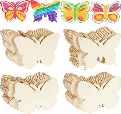 Printfry 40 Pieces Butterfly Unfinished Wooden Butterfly Blank Wood Butterfly Shaped Rangoli Stencil