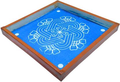 aalayam selveer Flower Padi Kolam Rangoli Stencil 10x10 Inches, Wooden Frame Rangoli Stencil