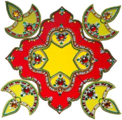 Anbay Dots Rangoli - Red and Yellow with Diya Rangoli Stencil