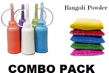 Tiwari Mart PACK OF 100GMX5 BOTTLE & 50GMX5 PACKET RANGOLI COLOUR FOR HOME, FLOOR DECORE. Rangoli Stencil