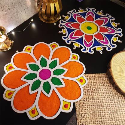 Ascension Pack of 2 Multi Designer Portable Rangoli Stencil for Floor Decor Rangoli Stencil