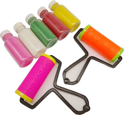 Vardhman Rangoli roller pack of 2, + 5 Rangoli color bottle used to make border in rangoli Rangoli Stencil